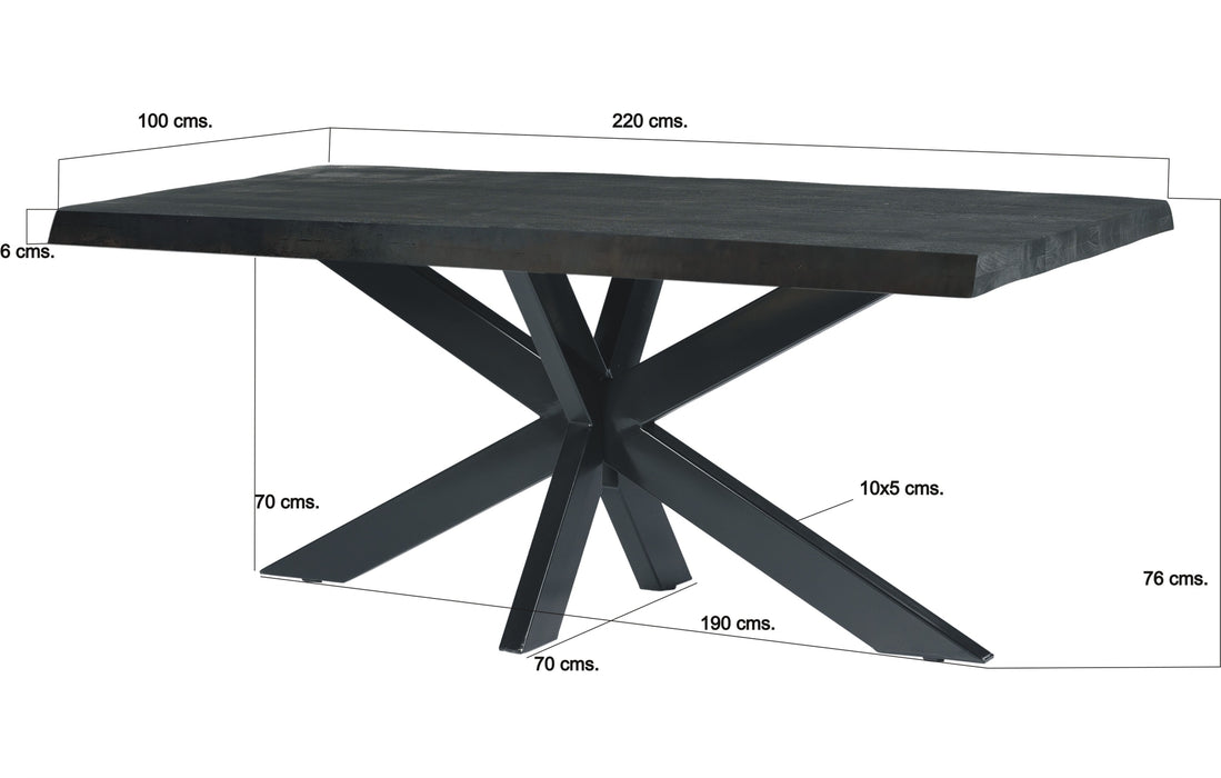 Eettafel Norris Mangohout Zwart 220x100 cm-Eettafels-Livingfurn