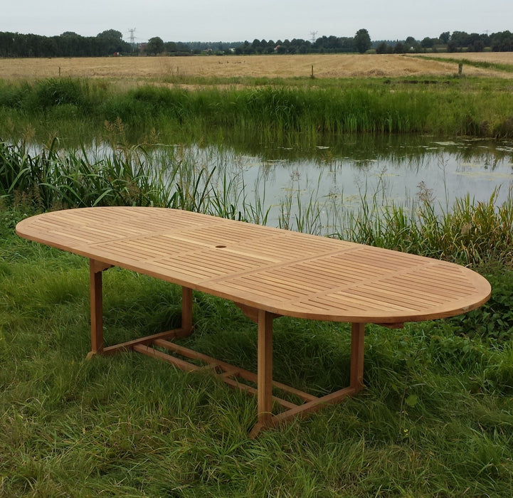 Eettafel Oval Extension Teakhout Naturel hout 180-180x100 cm-Buitentafels-Livingfurn