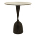 Ronde eettafel Patras van 65 cm met beige natuursteen blad en een slanke, zwarte voet.