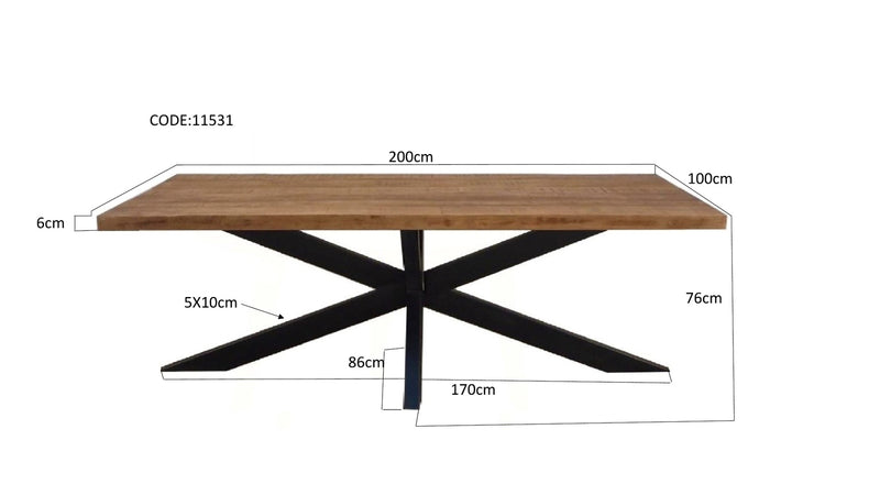 Eettafel Sturdy Spider Mangohout Naturel 200x100x76 cm-Eettafels-Livingfurn