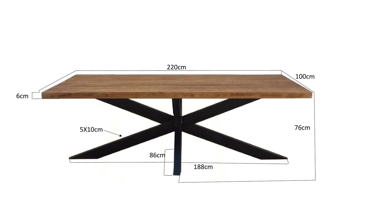 Eettafel Sturdy Spider Mangohout Naturel 220x100x76 cm-Eettafels-Livingfurn