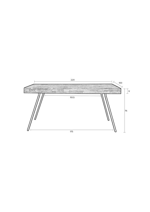 Eettafel Suri Teak Hout Zwart 220x100 cm-Eettafels-Creating Home