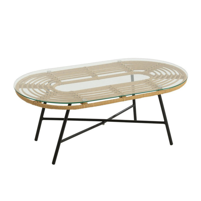 Eettafel Zwart Rotan Ovaal 50x90 cm-Eettafels-J-Line