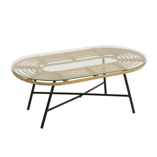 Eettafel Zwart Rotan Ovaal 50x90 cm-Eettafels-J-Line