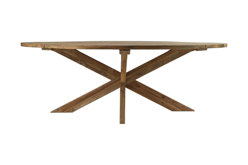 Eettafel tuin ovaal met kruispoot - 220x110x76 - Naturel - Oud teakhout-Eettafels-HSM Collection