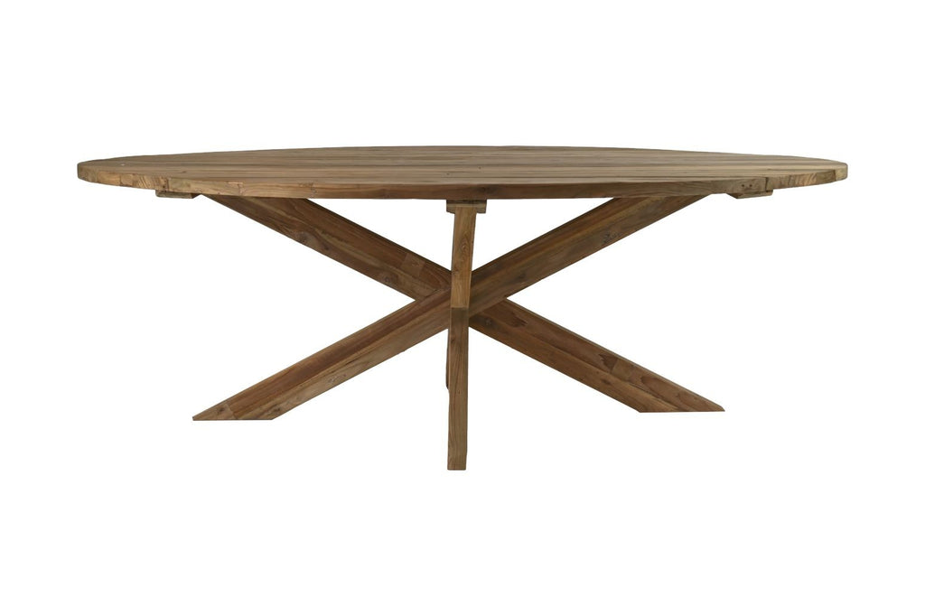 Eettafel tuin ovaal met kruispoot - 220x110x76 - Naturel - Oud teakhout-Eettafels-HSM Collection