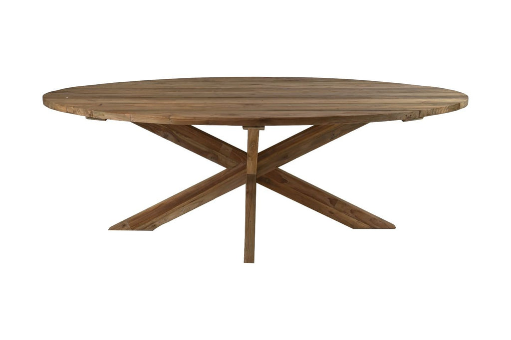 Eettafel tuin ovaal met kruispoot - 220x110x76 - Naturel - Oud teakhout-Eettafels-HSM Collection