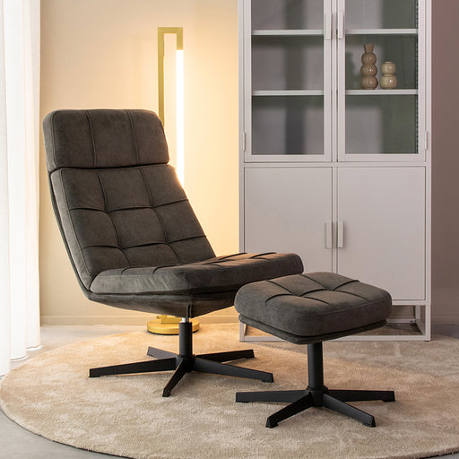 Fauteuil Alvar Antraciet Velvet Incl. Hocker 53x57x83 cm-Fauteuils-LABEL51