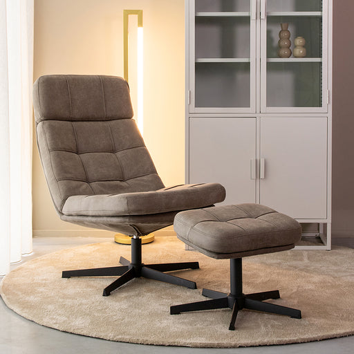 Fauteuil Alvar Taupe Kunstleder Incl. Hocker 53x57x83 cm-Fauteuils-LABEL51