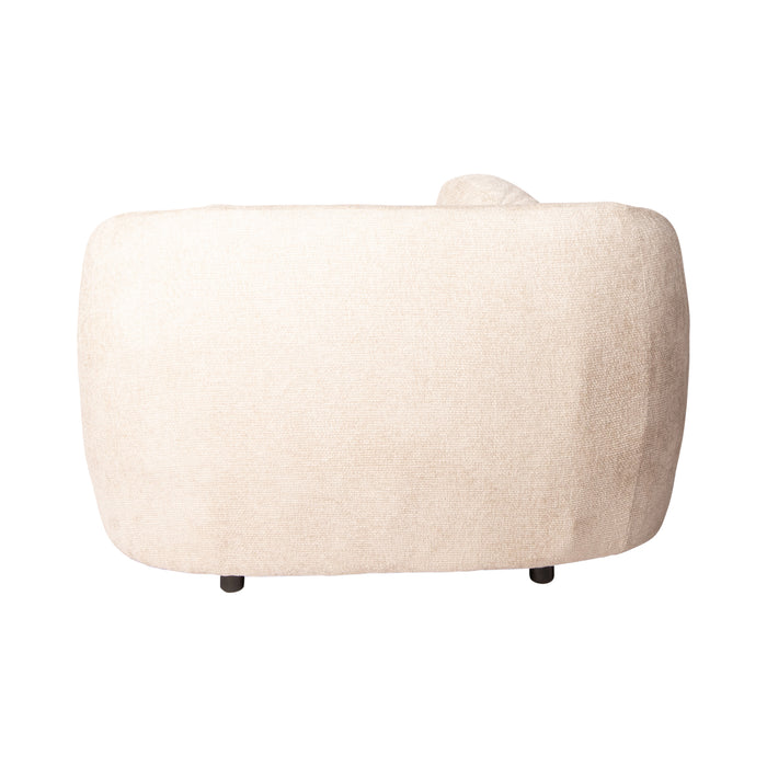 PTMD Aphrodite fauteuil in crèmekleurig polyester met een robuust, rond design van 116x122 cm.