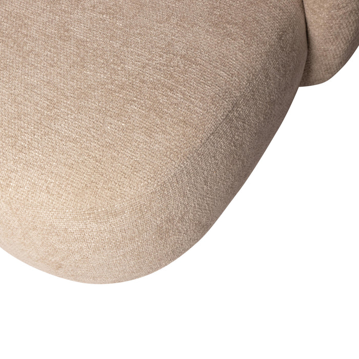 Close-up van crèmekleurige polyester bekleding met textuur van de PTMD Aphrodite fauteuil.