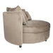 Ronde fauteuil Fayen van PTMD in zandkleurig fluweel met zachte polyester bekleding.