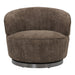 Bruine PTMD Filou fauteuil met gestructureerde polyester bekleding en een rond metalen onderstel.