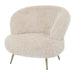 Beige Franklyn fauteuil met zachte polyester bekleding en een slank metalen onderstel.