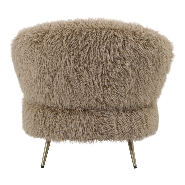 Bruine PTMD Franklyn fauteuil met aaibare polyester bekleding en slank metalen onderstel.