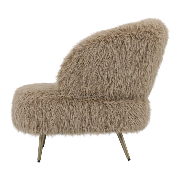 Bruine PTMD Franklyn fauteuil met aaibare polyester bekleding en slank metalen onderstel.