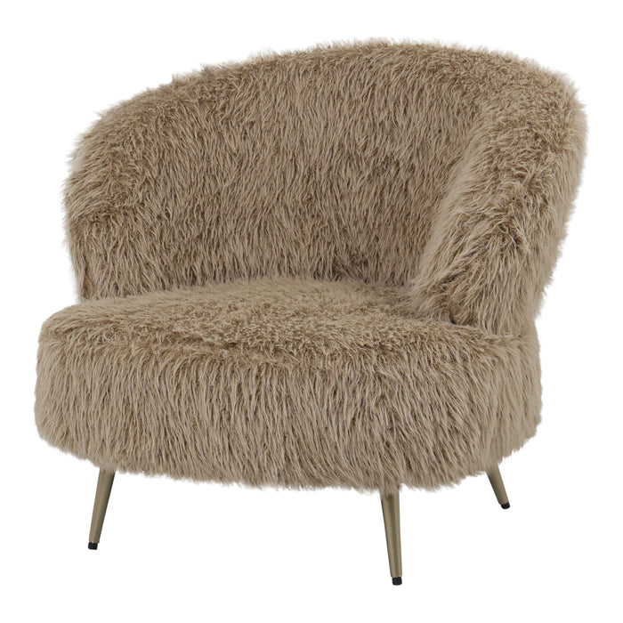 Bruine PTMD Franklyn fauteuil met aaibare polyester bekleding en slank metalen onderstel.