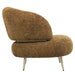 Moderne amberkleurige fauteuil Franklyn met gestructureerde polyester bekleding en slank metalen onderstel.