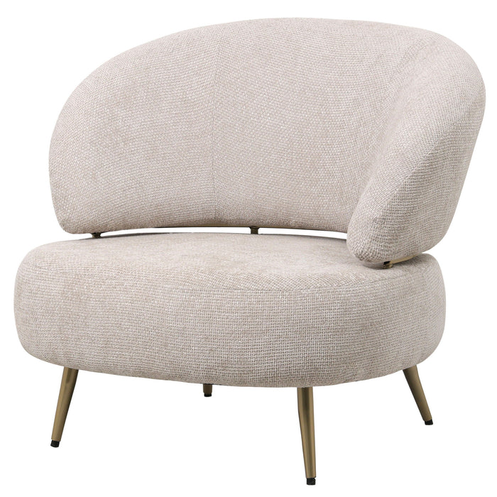Witte Franklyn fauteuil van PTMD met polyester bekleding en slank metalen onderstel.