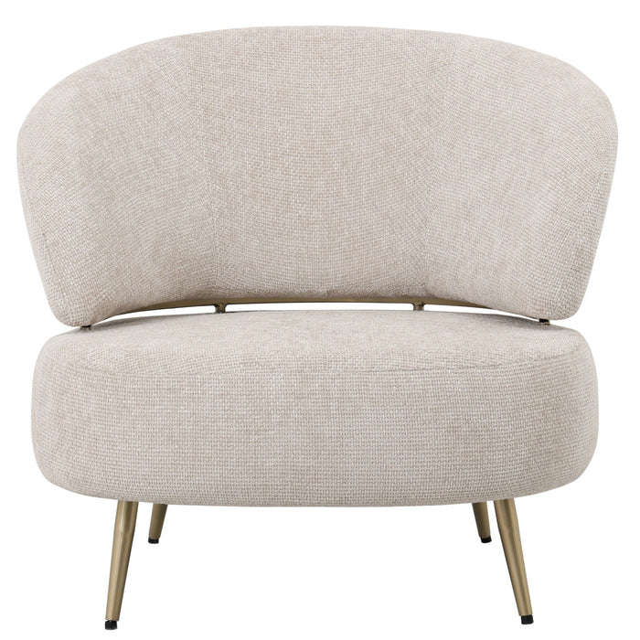 Witte PTMD Franklyn fauteuil van polyester met een slank metalen onderstel en een modern, rond design.
