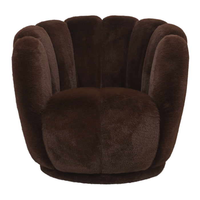 PTMD Furia fauteuil in bruin polyester met een zachte, bontachtige textuur en een stijlvol, rond design.