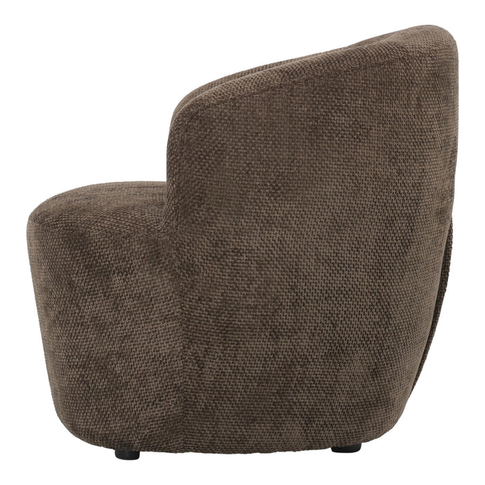 Bruine PTMD Grasa fauteuil van polyester met een compact, modern design van 74x76 cm op een slank metalen onderstel.
