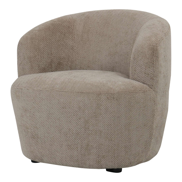 Beige fauteuil Grasa van PTMD met gestructureerde polyester bekleding, 75x76 cm, op een slank metalen onderstel.