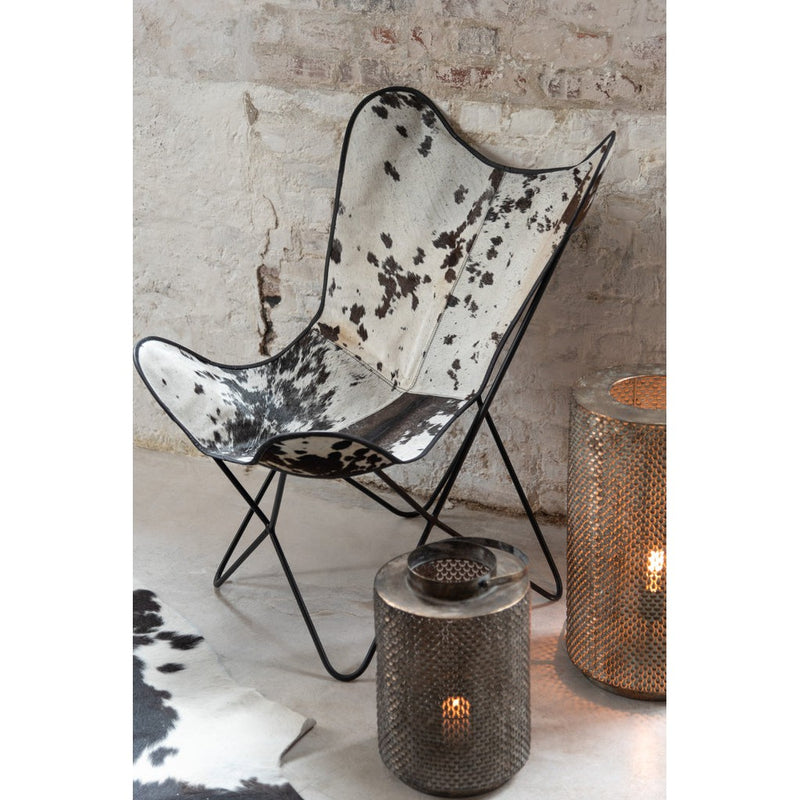 Lounge Stoel Cowhide/Metaal Wit/Zwart 65x92x90 cm-Eetkamerstoelen-J-Line