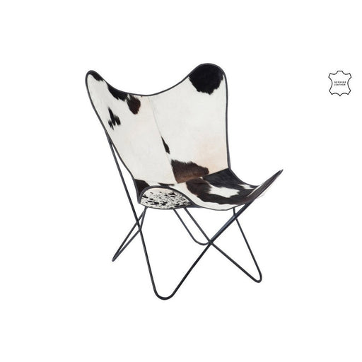 Fauteuil Lounge Stoel Cowhide/Metaal Wit/Zwart 65x92x90 cm-Fauteuils-J-Line