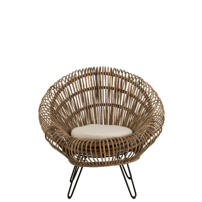 Fauteuil Lounge Vivi met Kussen Rattan | Iron Natuurlijk-Fauteuils-J-Line