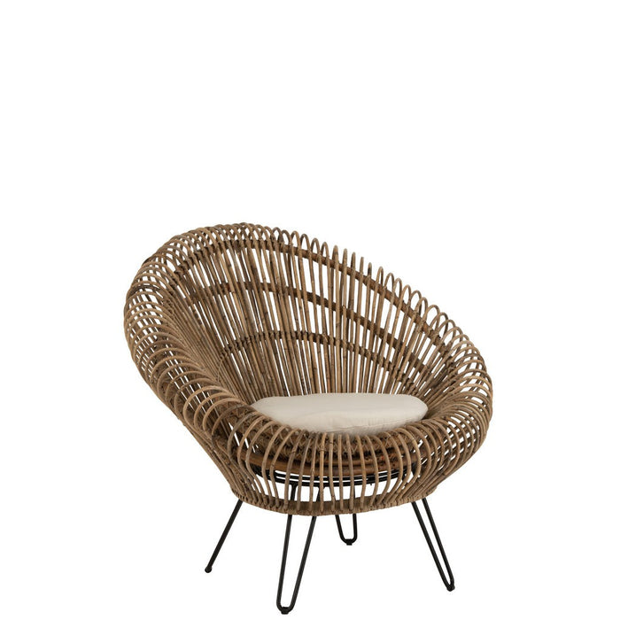 Fauteuil Lounge Vivi met Kussen Rattan | Iron Natuurlijk-Fauteuils-J-Line