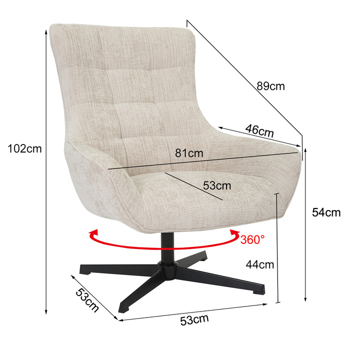 Fauteuil Naomi Toffee Draaibaar 81 cm-Fauteuils-Livingfurn