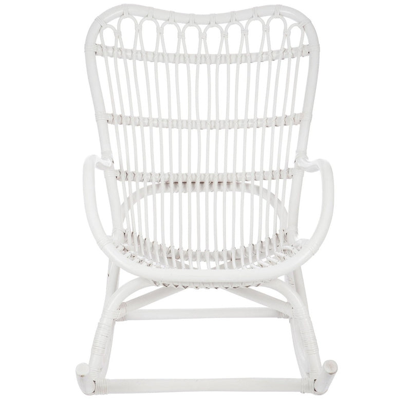 Rocking Stoel Rotan Wit 70x110x97 cm-Eetkamerstoelen-J-Line