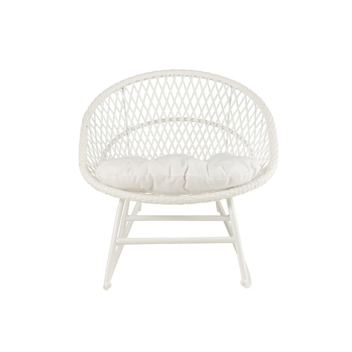 Fauteuil Rocking Stoel+Sierkussen Zayo Metaal/Reed Wit-Fauteuils-J-Line