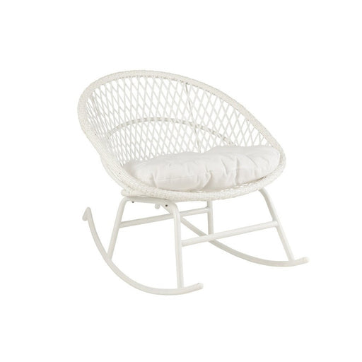 Fauteuil Rocking Stoel+Sierkussen Zayo Metaal/Reed Wit-Fauteuils-J-Line