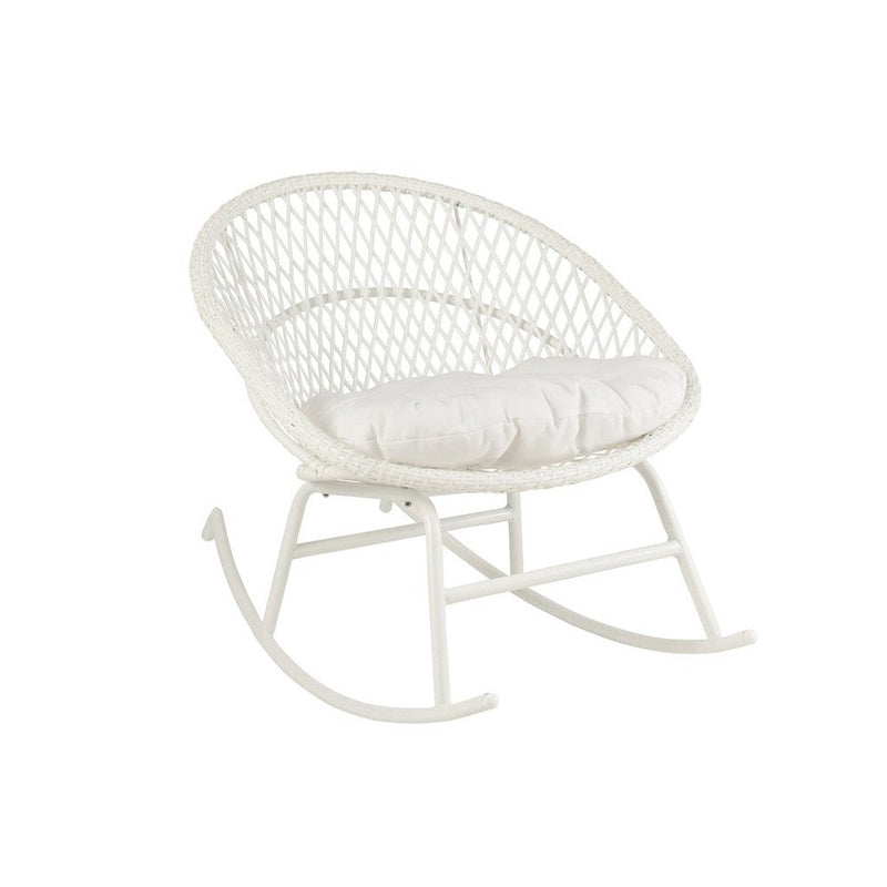 Fauteuil Rocking Stoel+Sierkussen Zayo Metaal/Reed Wit-Kussens-J-Line