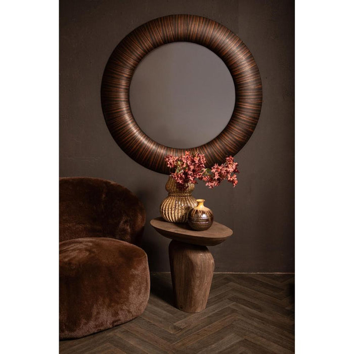 Gezzy Bruin Houten Fineer Spiegel Thick Frame Rond-Spiegels-PTMD