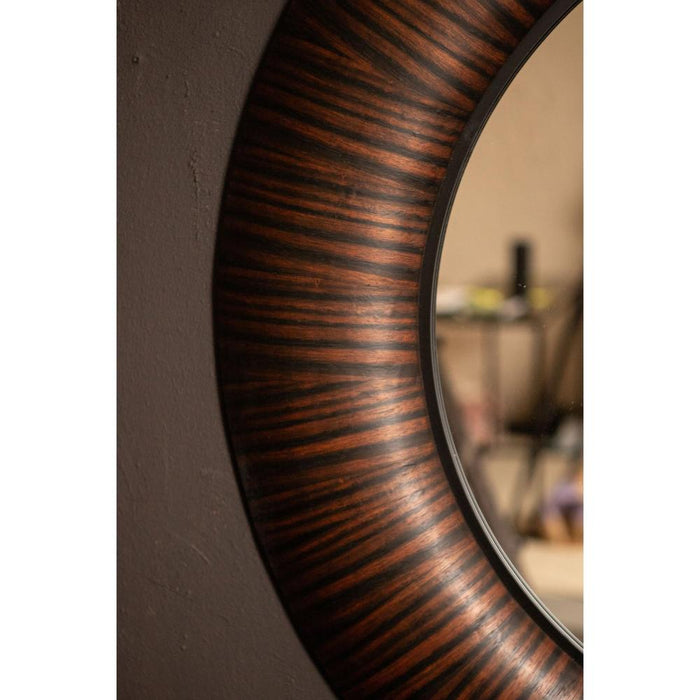 Gezzy Bruin Houten Fineer Spiegel Thick Frame Rond-Spiegels-PTMD