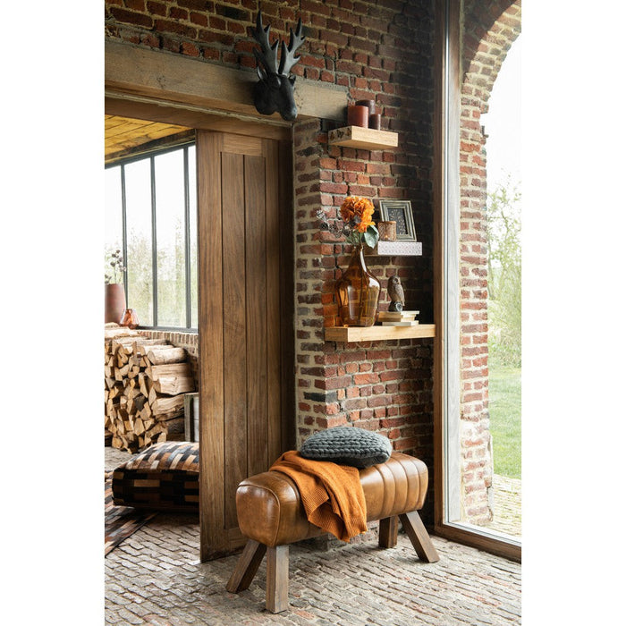 Gymbank Leder/hout cognac-Bankjes-J-Line