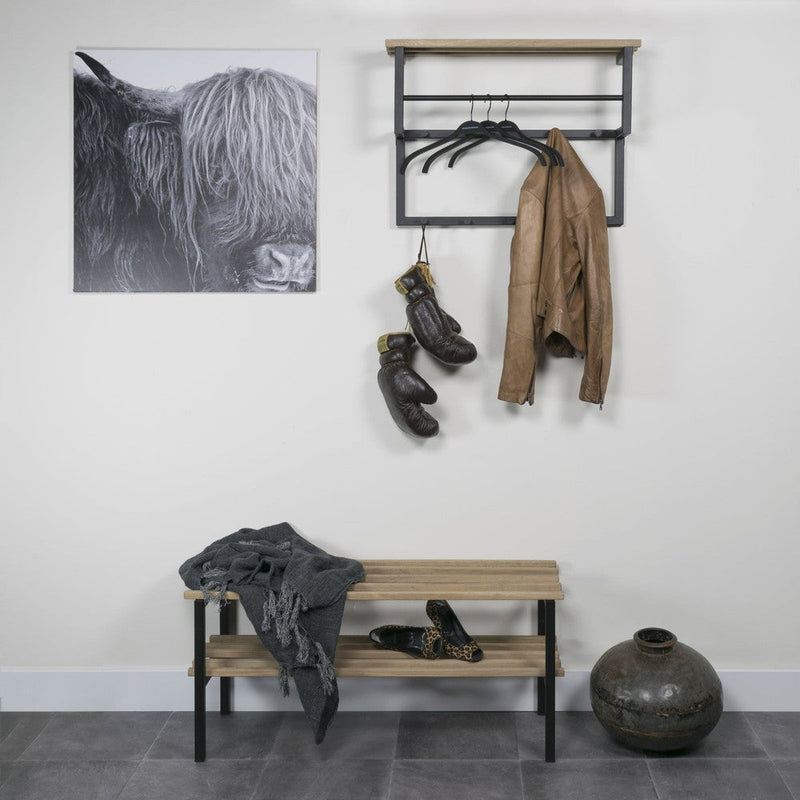 Halbank RIZZOLI Staal Zwart Eiken 100x34x45cm Spinder Design-3-Zitsbanken-Spinder