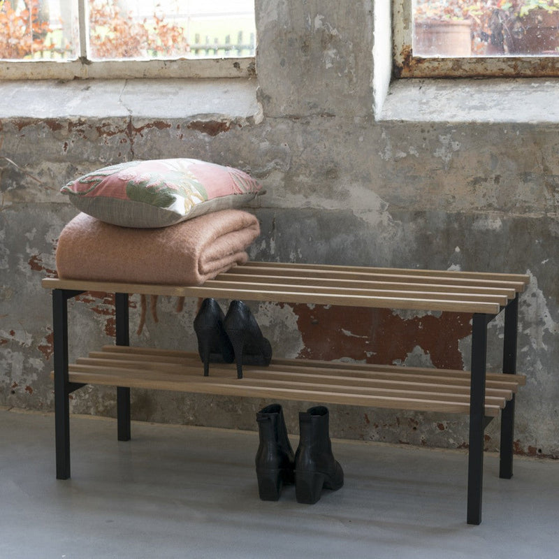 Halbank RIZZOLI Staal Zwart Eiken 100x34x45cm Spinder Design-3-Zitsbanken-Spinder