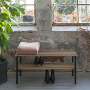 Halbank RIZZOLI Staal Zwart Eiken 100x34x45cm Spinder Design-3-Zitsbanken-Spinder