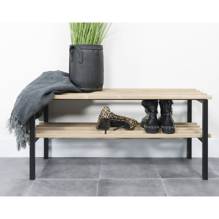 Halbank RIZZOLI Staal Zwart Eiken 100x34x45cm Spinder Design-Bankjes-Spinder
