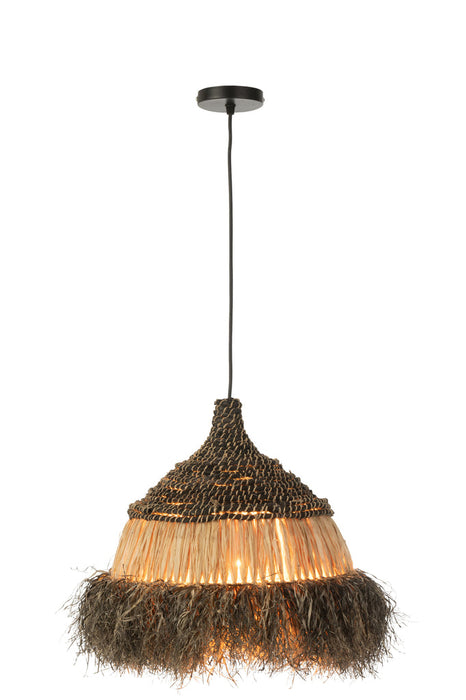 Hanging Lamp Round Raffia Black/Natural Small-Hanglampen-J-Line