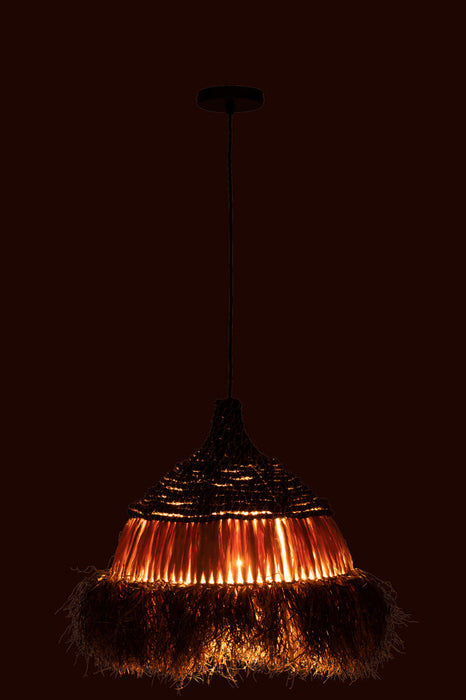 Hanging Lamp Round Raffia Black/Natural Small-Hanglampen-J-Line