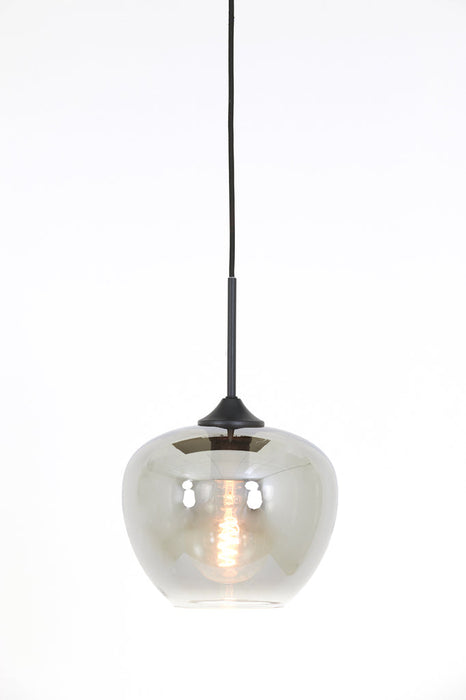 Hanging lamp Ã˜23x18 cm MAYSON glass smoked+matt black-Hanglampen-Light & Living