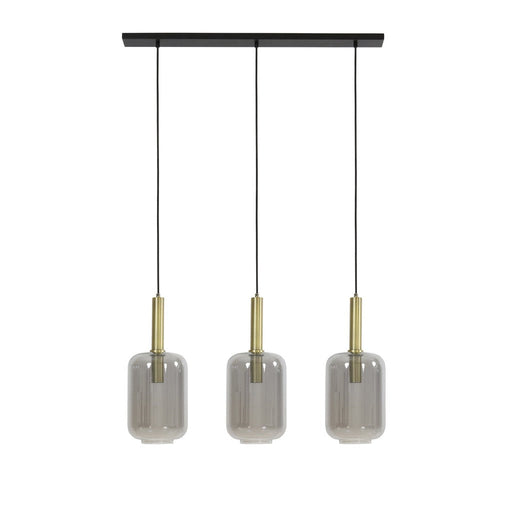 Hanglamp 3L 100x22x32 cm LEKAR ant. brons+rookglas-Hanglampen-Light & Living