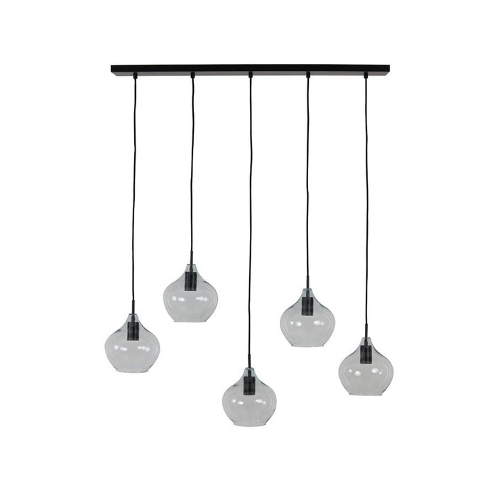 Hanglamp 5L 104x20x120 cm RAKEL mat zwart+helder-Hanglampen-Light & Living