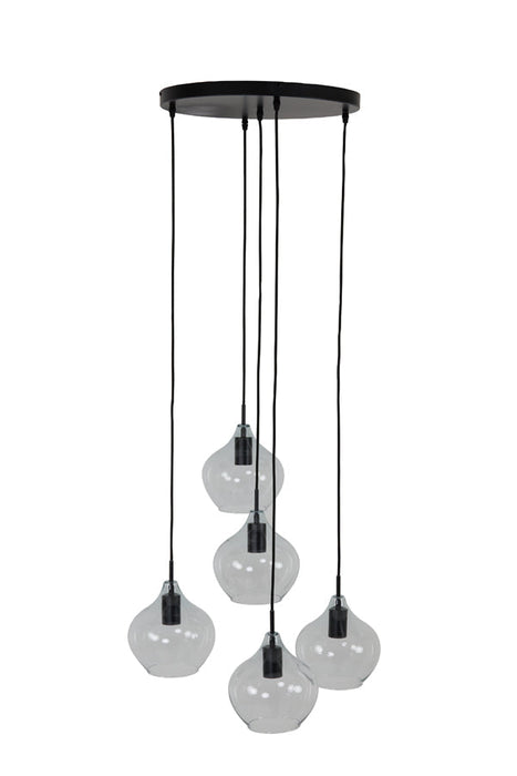 Hanglamp 5L 61x66 cm RAKEL mat zwart+helder-Hanglampen-Light & Living