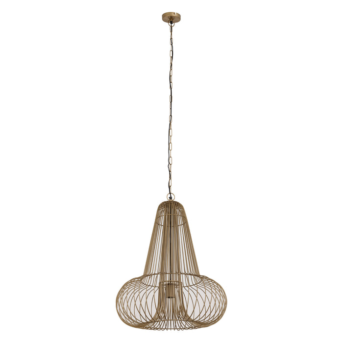 PTMD Aluesi hanglamp van messingkleurig ijzer met een opvallend strak draadontwerp, afmeting 55x55x65 cm.